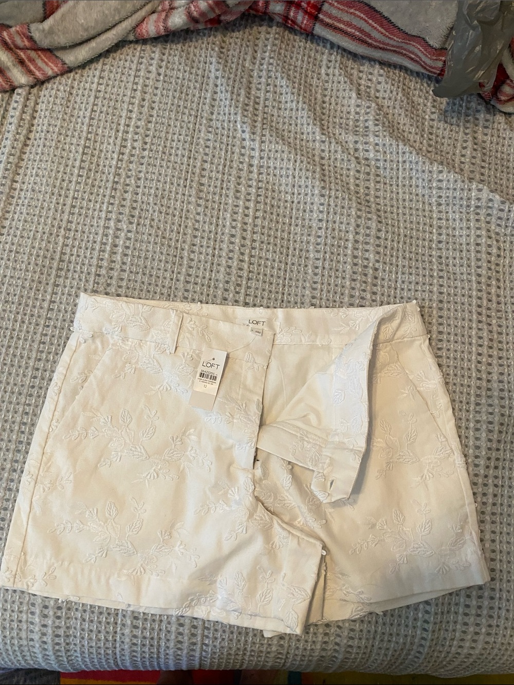 LOFT Cream Embroidered Cotton 5” short